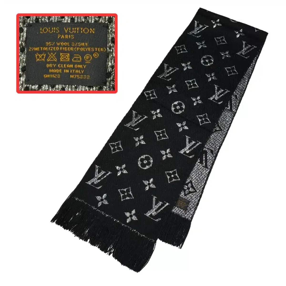 Louis Vuitton 刺繍模様 スカーフ 黒 52-1200x1200.webp