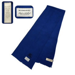 Premium Burberry Blue Cashmere Scarf, Scottish Craftsmanship
