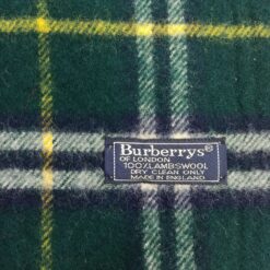 Burberry Green Horseferry Check Scarf: Detailed close-up highlighting the intricate weave and vibrant colors of the classic design