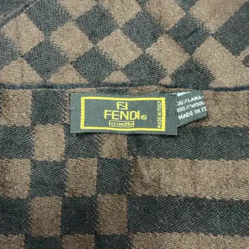 FENDI Cravatte Wool Scarf - FF Logo Brown Scarf - Image 4