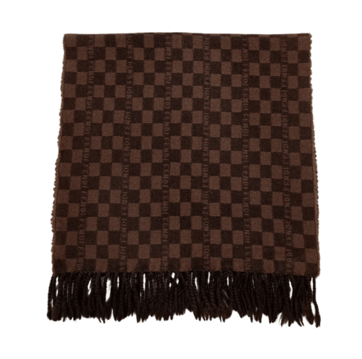 Vintage Fendi Wool Scarf - Iconic Zucca Pattern in Chocolate Brown