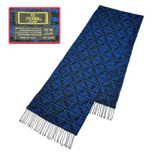 vintgae blue color fendi ff logo acrylic scarf
