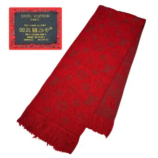 louis vuitton logomania scarf of red color