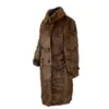 Side view of a stunning brown faux fur coat