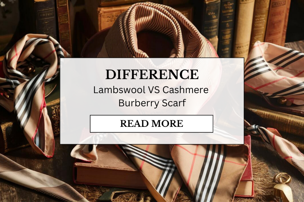 A high-quality image of both a lambswool and cashmere Burberry scarf side by side, with a neutral background