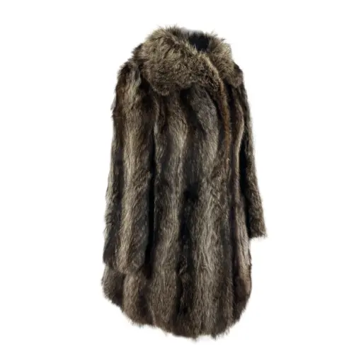 Close-up of the luxurious texture of a genuine raccoon fur jacket