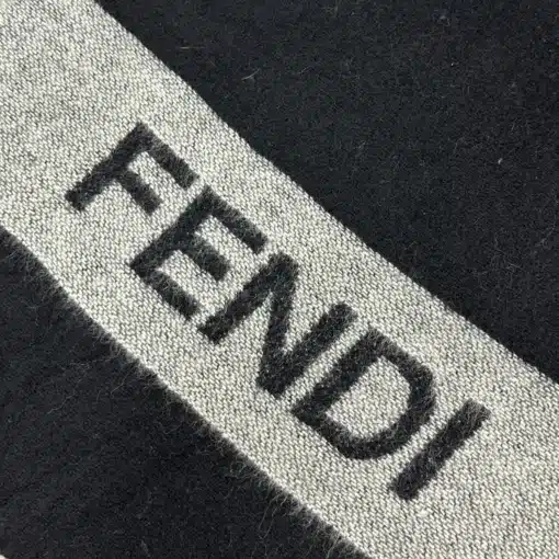FENDI Scarf - 100% Wool Black Fendi Logo Scarf - Image 3