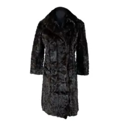 Long brown mink coat draped elegantly