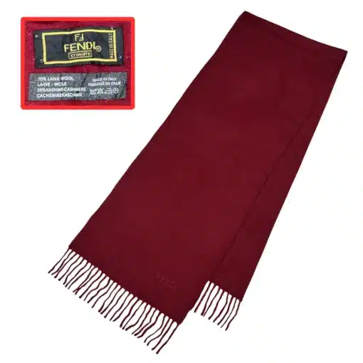 Fendi Scarf - Vintage Wool FF Logo Maroon Scarf