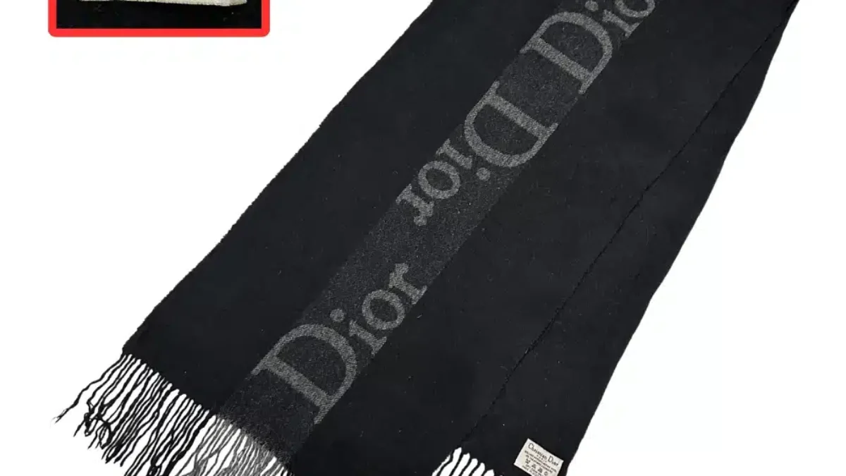 Christian Dior ブラック マフラー Christian DIOR Authentic Oblique Logo Black Scarf