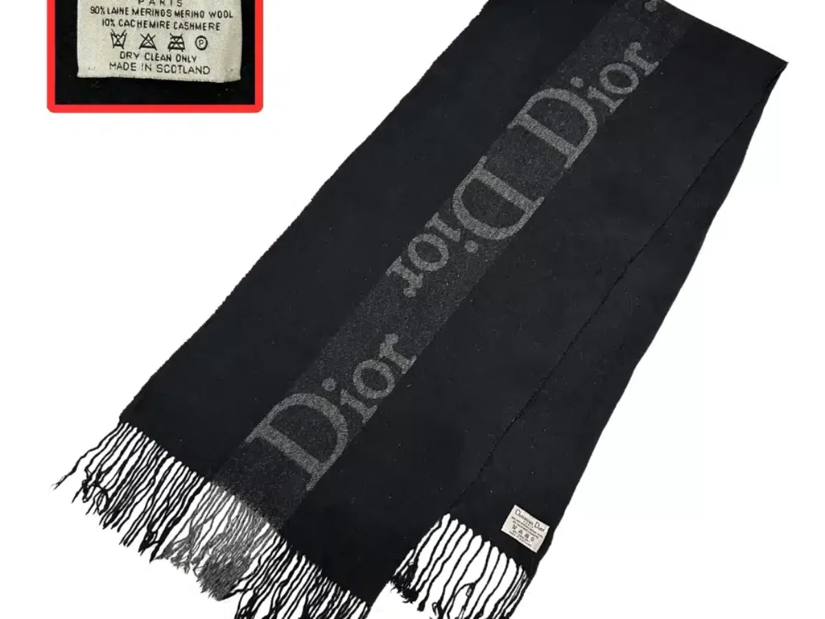 Christian DIOR Authentic Oblique Logo Black Scarf