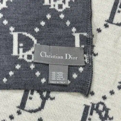 Auth Christian Dior Oblique Logo Gray Wool Scarf - Image 5