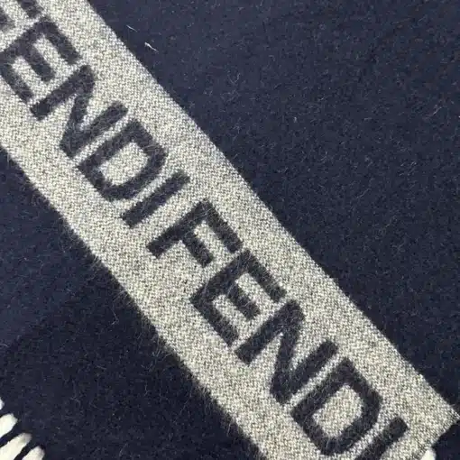 Fendi Logo Vintage Wool Blue Scarf - Image 2