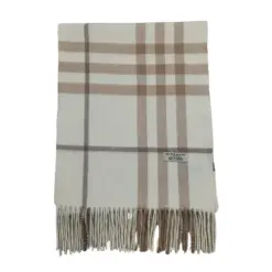 Vintage Burberry 100% Cashmere Ivory Plaid Scarf for Women