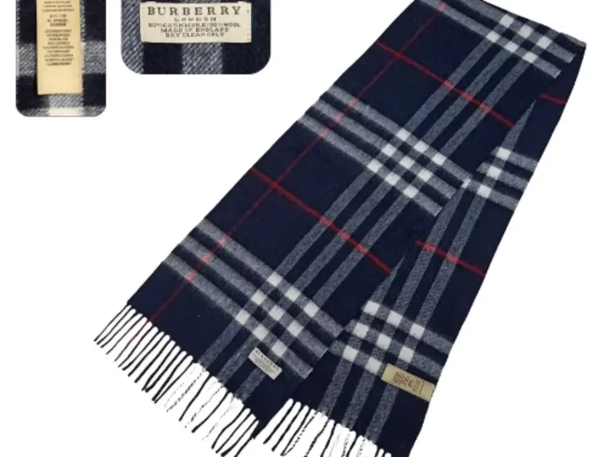 Original Nova Check Navy Blue Women Burberry Scarf Real Cornor