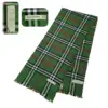 Burberry Light Green Cashmere Nova Check Scarf showing light green color and classic Nova Check pattern, featuring fringe details and Burberry logo. 100% cashmere, pre-owned, in excellent condition.