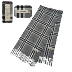 Burberry Genuine Vintage Multi-Colored/Grey Nova Check Winter Scarf with fringe accents and iconic logo