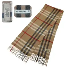 Classic Burberry Women’s Cashmere Scarf in greyish-brown with elegant fringe details