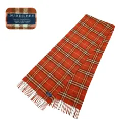 Vintage orange Burberry lambswool scarf for women, made in England, available at Real Cornor.