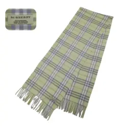 Authentic Emerald Green Cashmere Burberry Scarf with Nova Check pattern, made in England, 68" x 12", 100% cashmere.