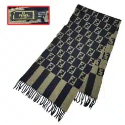 fendi scarf in black and olive color with ff logo