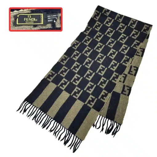 fendi scarf in black and olive color with ff logo