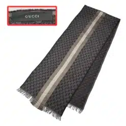 Gucci GG logo brown wool stripped scarf