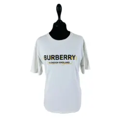 White Logo Print Cotton Mens Burberry T-Shirt