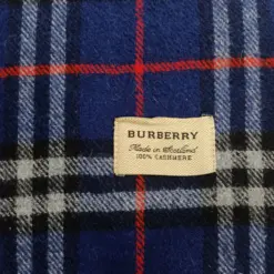 Super Soft Vintage Plaid Check Royal Blue Authentic Burberry Vintage Scarf for Sale