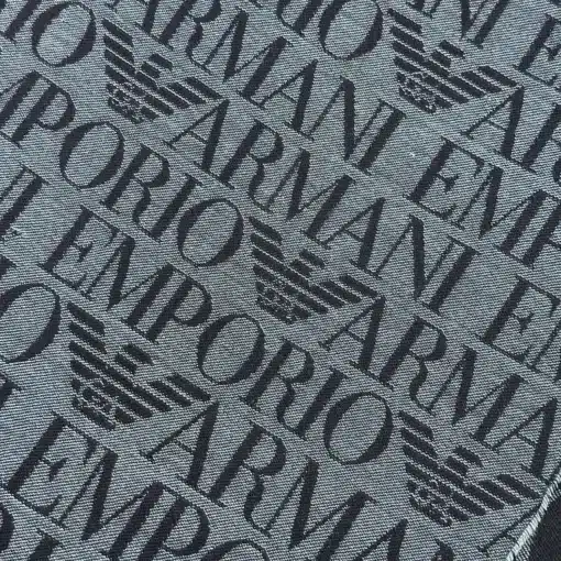 EMPORIO ARMANI 100% Wool Logo Blue Scarf - Image 3