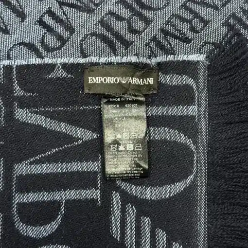 EMPORIO ARMANI 100% Wool Logo Blue Scarf - Image 4