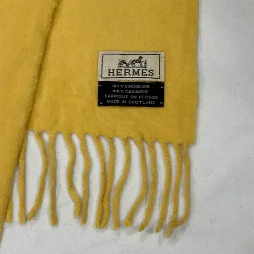 HERMES Vintage 100% Cashmere Yellow Scarf - Image 4
