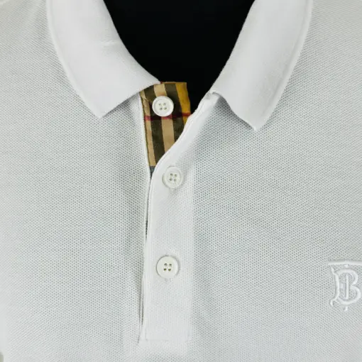 Burberry White Collar T-Shirt for Men with Small Sleeves & Logo