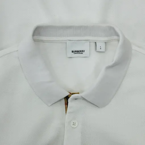 Burberry White Collar T-Shirt for Men with Small Sleeves & Logo