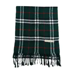 Vintage Burberry 100% Cashmere Green Plaid Scarf for Women