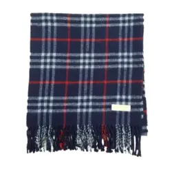 Authentic Navy Blue Burberry Vintage 100% Cashmere Scarf for Women