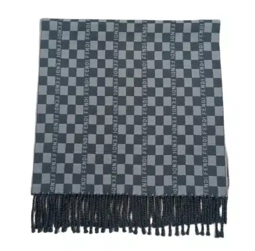 FENDI FF Logo Vintage Wool Gray Scarf - Image 2