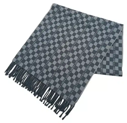 FENDI FF Logo Vintage Wool Gray Scarf - Image 3