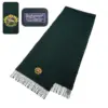 Real Cornor Genuine Rare Burberry’s England Logo-Embroidered 100% Lambswool Plain Scarf in Green, featuring fringe and embroidered logo