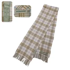 Real Cornor Original Nova Check Burberry Cashmere Scarf for Women in Beige, featuring fringe and Burberry label