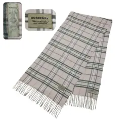 Genuine Burberry Giant Nova Check 100% Cashmere Beige Winter Scarf for Women with fringe and Burberry label