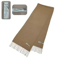 Authentic Super Soft 100% Cashmere Camel Brown Burberry Plain Scarf with fringes and Burberry logo