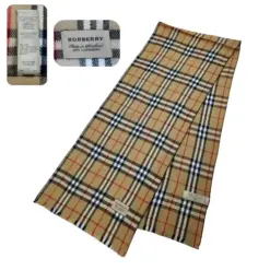 BURBERRY Classic Vintage Nova Check Cashmere Women Scarf in Camel Brown with Fringes
