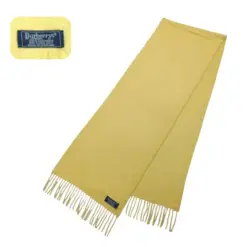Super Soft Burberrys 100% Lambswool Women’s Winter Scarf in Yellow with Nova Check Pattern and Fringe Accents