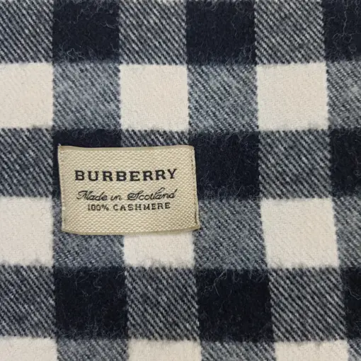 Burberry Stylish Pure White Tartan Plaid Vintage Cashmere Scarf- Made in Scotland