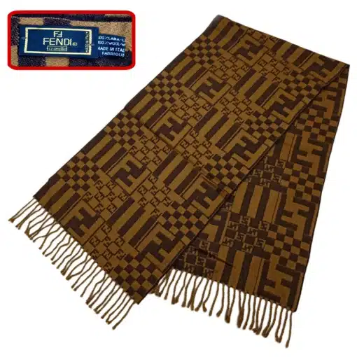 Fendi ff logo brown color scarf 100% wool