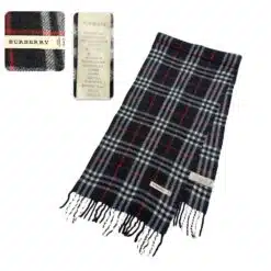 Burberry 100% Cashmere Navy Black Scarf for Women – Pre-owned, Lightweight, and Comfortable with Classic Check Pattern