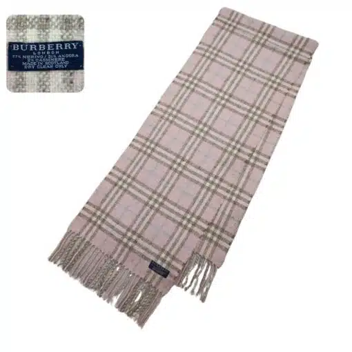 Luxurious Burberry 100% Cashmere Giant Check Pink Scarf, perfect for adding warmth and style to any outfit in any season.