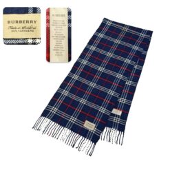 Unisex Burberry Classic Check Navy Scarf crafted from premium cashmere with iconic check patterns, perfect for men and women seeking timeless elegance.