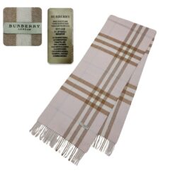 Luxurious Burberry Cashmere Pink Scarf featuring iconic check patterns, crafted from 100% premium cashmere, perfect for timeless elegance.